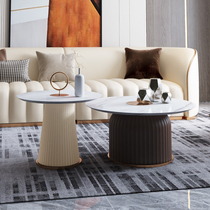 Net red round coffee table small apartment living room light luxury modern rock board tea table designer creative high tea table combination