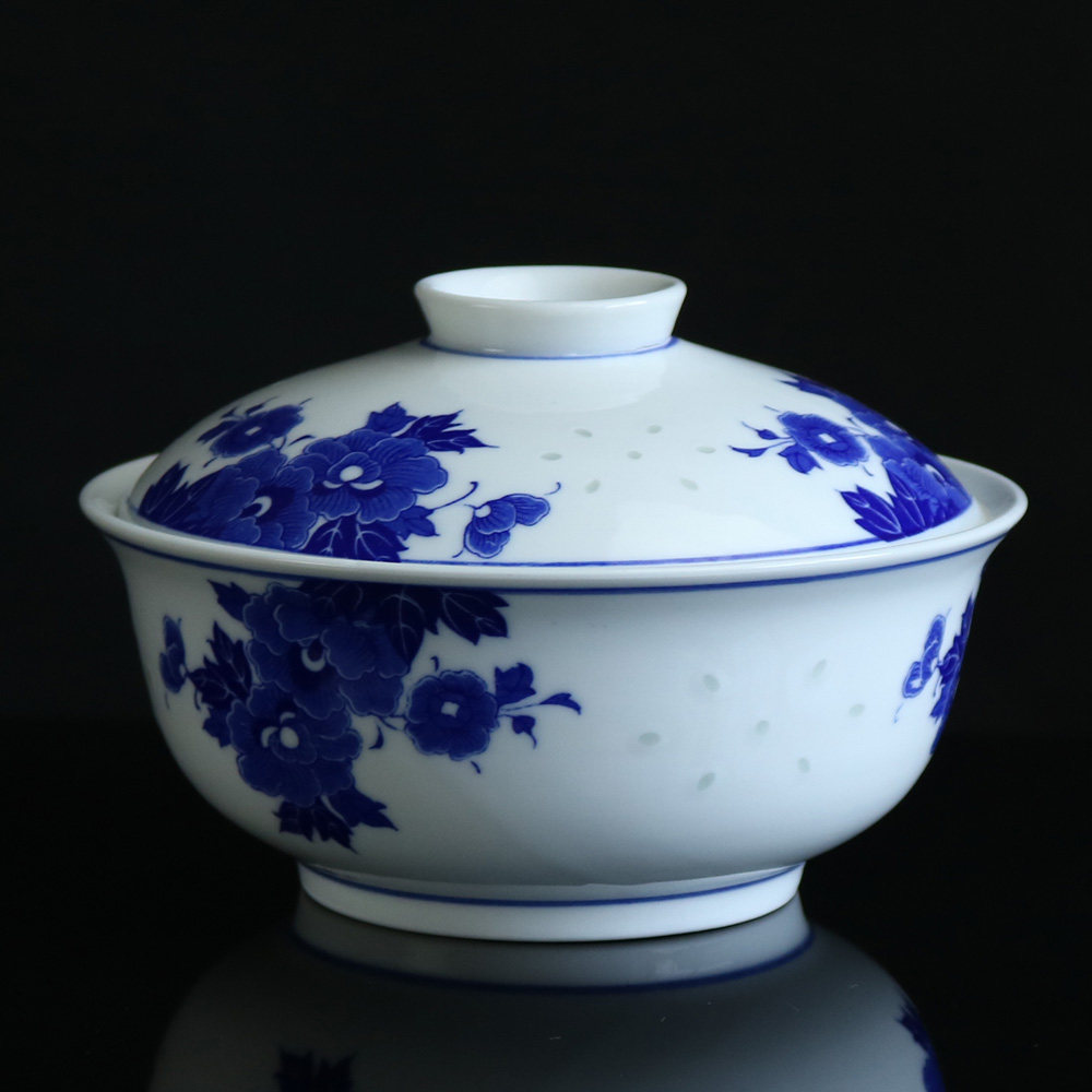 Jingdezhen Qingflower Lingong Exquisite Ware 7-8-inch with lid plate Ceramic Plate Bubble Face Cover Bowl with microwave oven