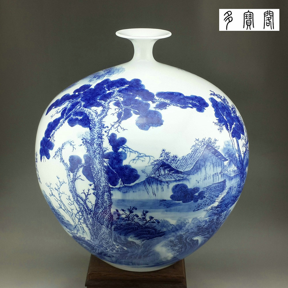 陶器製山水風景彫刻花瓶 陶器製山水風景彫刻花瓶 Yahoo!オークション -「(sansui
