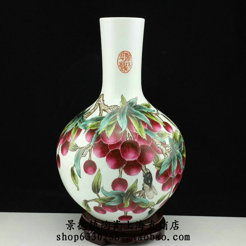Jingdezhen ceramic pastel hand-painted master Yu Jinxi's work "fruitful" vase decoration ornaments