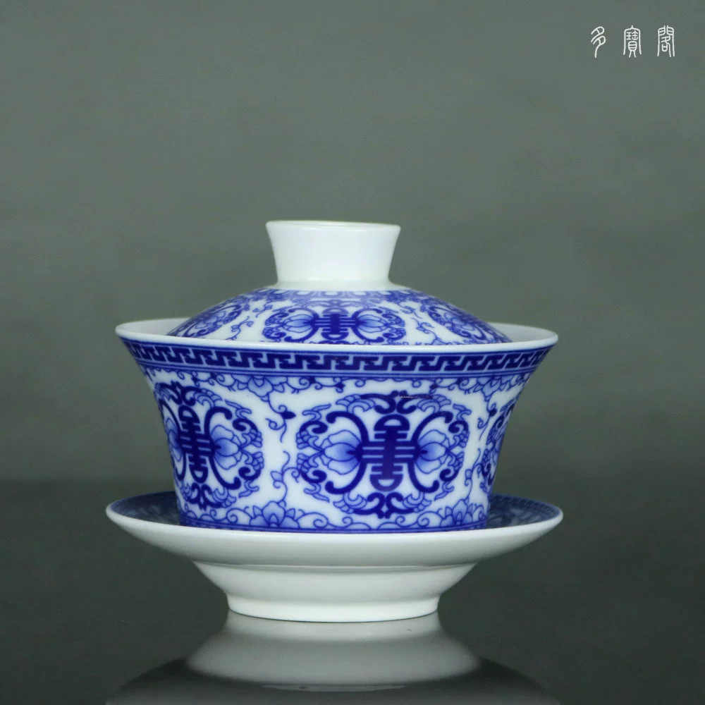 Chén sứ phủ sứ tách trà Jingdezhen màu xanh và trắng - Trà sứ