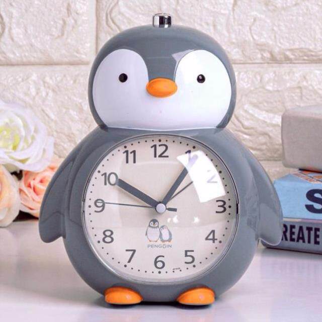 Little Penguin student cartoon creative mute night light Bed head bedroom talking children's music Multi-function alarm clock