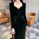 Dark green velvet dress autumn and winter French retro temperament high-end exquisite light luxury Hepburn style high-end dress