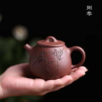 Yixing purple clay pot original mine single pot kung fu tea set tea pot famous Zhou Ting pure handmade large high stone lather pot