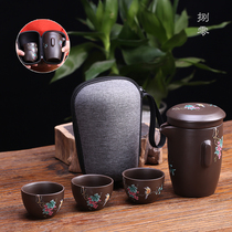 Purple mud fast guest Cup travel tea set carrying case single Tea Kung Fu Tea Cup one pot three cups outdoor teapot