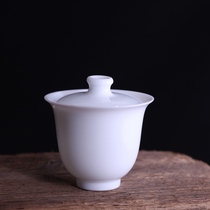Thin tire three talents cover bowl small sweet white porcelain kung fu tea set tea cup not hot sheep fat jade bubble single tea bowl