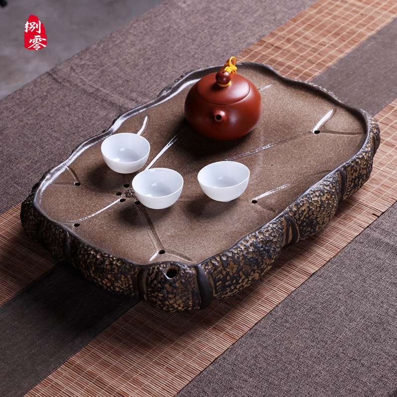Yixing pure hand-made tea table tea tablet for water storage tea plate Kung fu tea plate simple ceramic crude ceramic tray