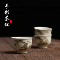 Old Fengxi underglaze tea cup large hand color landscape anti-mouth Cup all handmade Master Cup high temperature ceramic tea cup