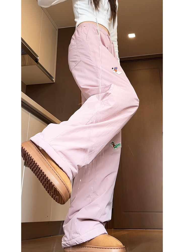 Tangshi Group Desso Women's Winter Cotton Pants New Style with Added Cotton for Warmth, Slimming, Dachshund Embroidery, Ski Casual Pants