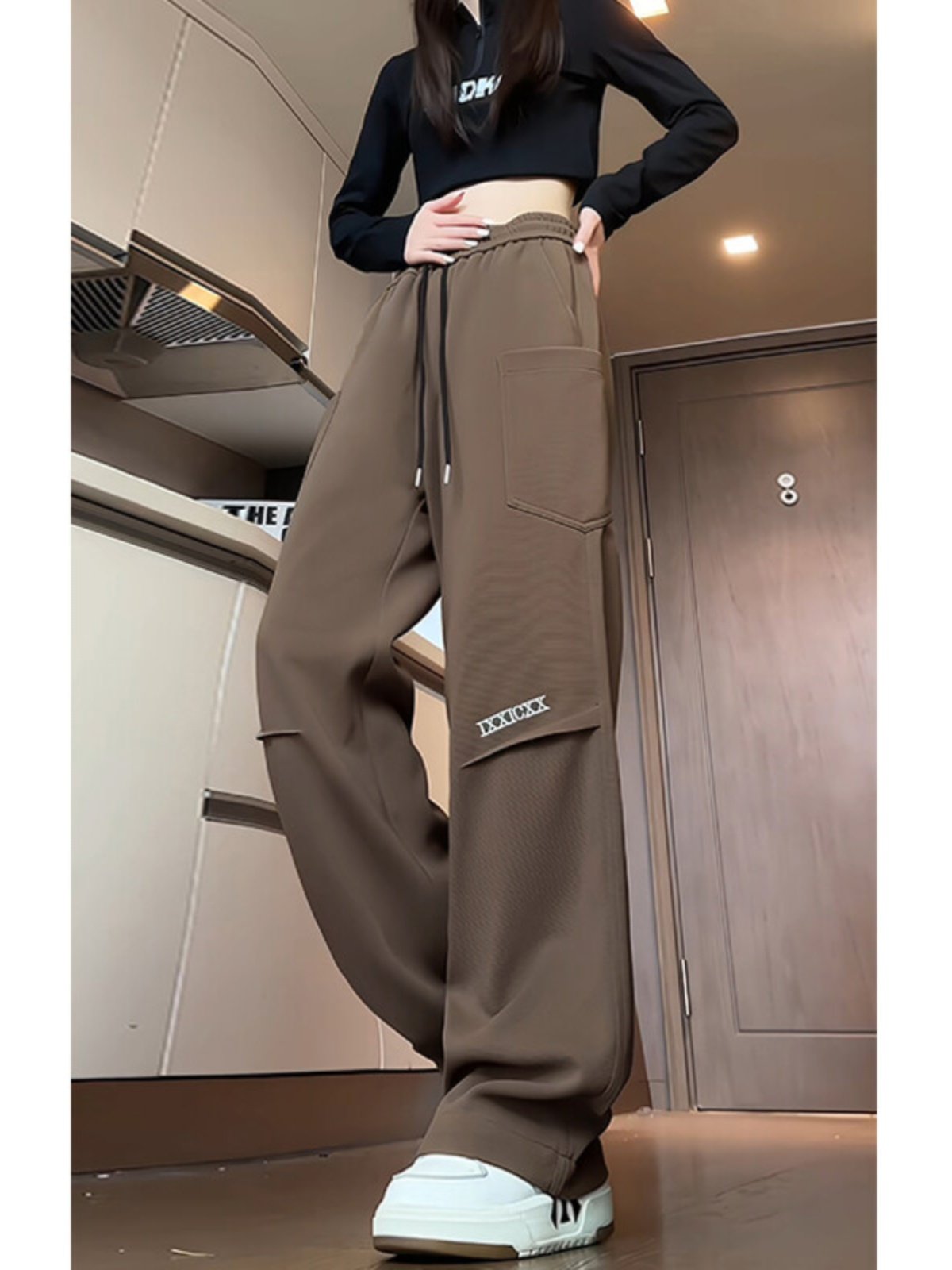Tangshi Group Desso Women's Cargo Pants Spring and Autumn Sports Sweatpants Loose Straight-Leg Multi-Pocket Casual Pants Plus Size