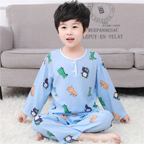 Summer childrens silk pajamas boys and girls air-conditioning clothing thin medium long sleeve cotton silk baby set air-conditioning home wear