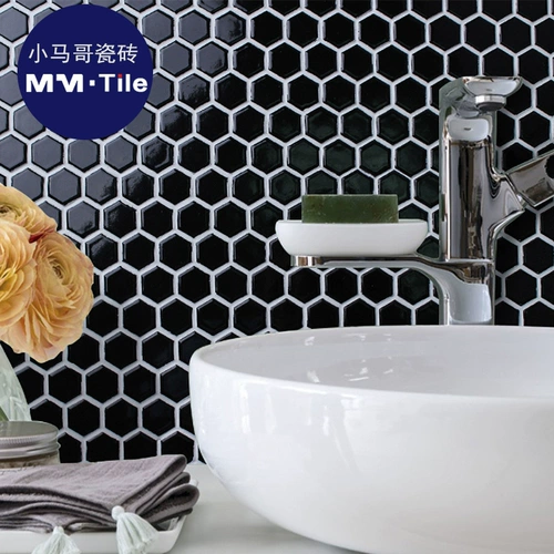 Ретро северная европейская маленькая гексагональная мозаичная плитка Черно -белая световая кухонная настенная стена Тибетская станка гексагональная ванная комната против скольжения