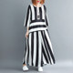 Spring Art Irregular Stripes Loose Plus Size Pullover Elegant Hem Top Casual Wide Leg Pants Fashion Suit