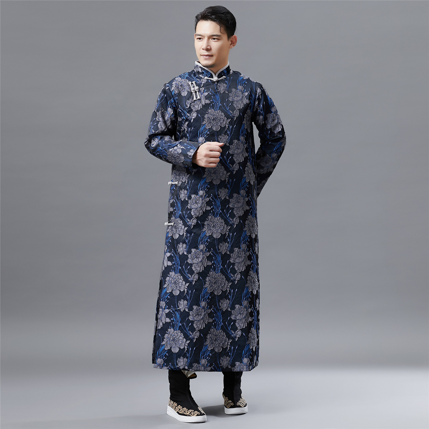 Mùa thu đông mới áo sơ mi dài tay retro Trung Quốc phong cách sườn xám nam phù điêu cắt hoa Hanfu Tang phù hợp với hiệu suất quần áo khóa áo nam