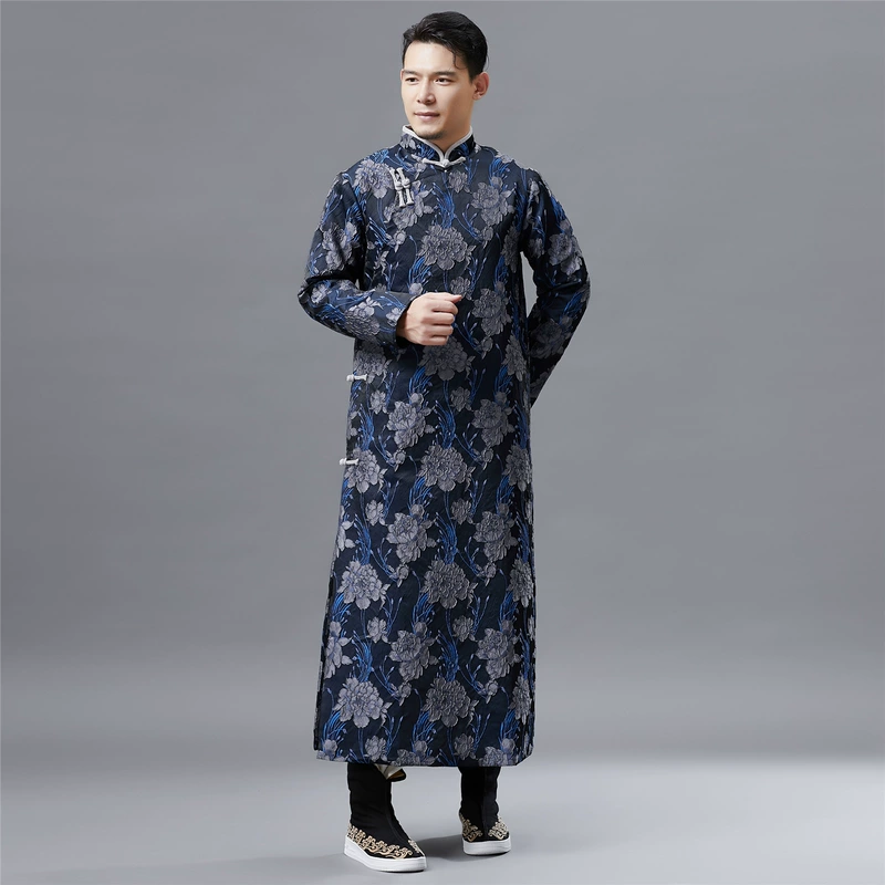 Mùa thu đông mới áo sơ mi dài tay retro Trung Quốc phong cách sườn xám nam phù điêu cắt hoa Hanfu Tang phù hợp với hiệu suất quần áo khóa quần nam đẹp