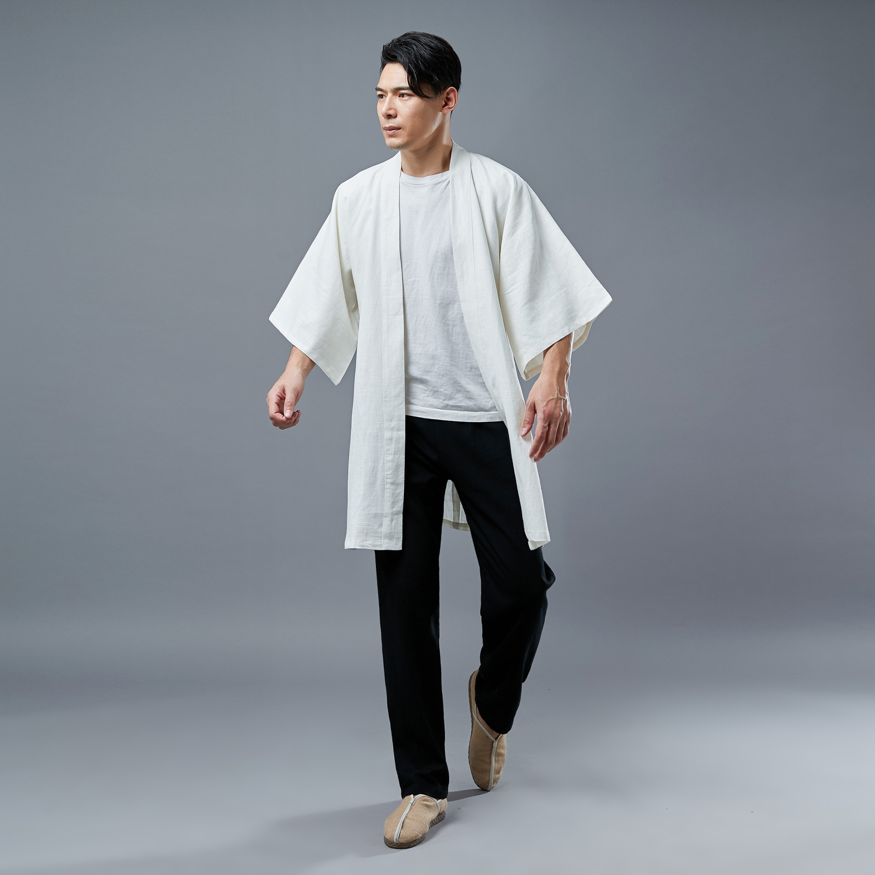 Tay áo mới Hanfu nam áo khoác mỏng phong cách Trung Quốc trang phục mở tay với áo khoác vai trang phục dịch vụ trà ảnh quần vải nam