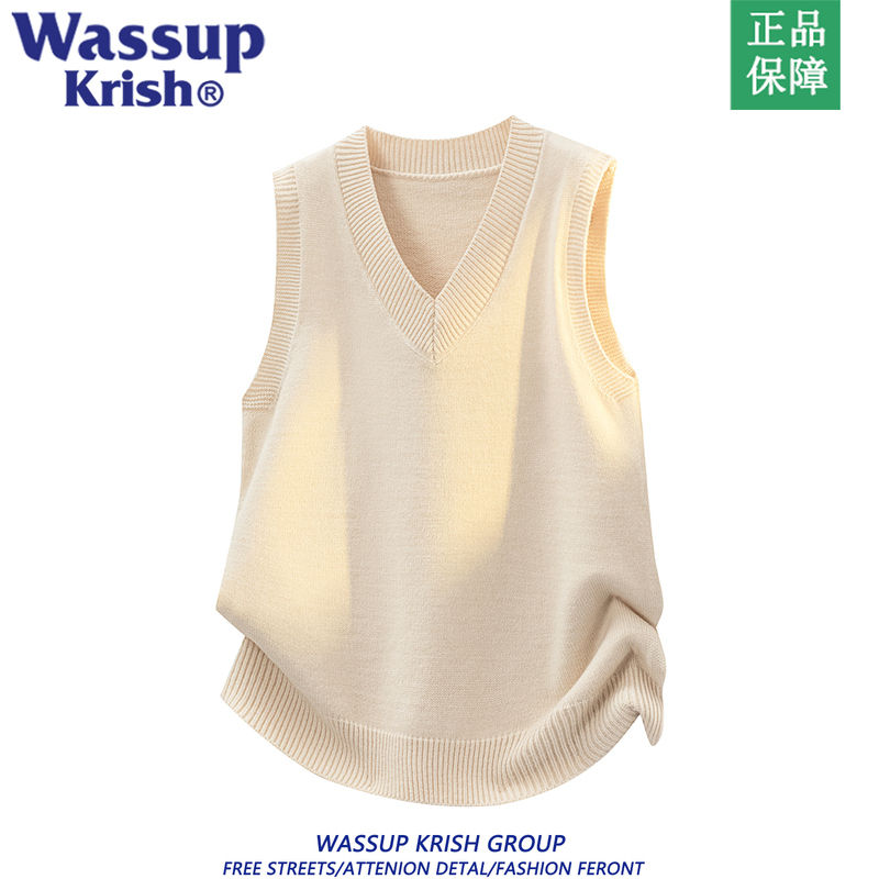Wassup Krish Knit Vest for Men, New Autumn Style, Solid Color, Casual Layering, V-Neck Sweater Vest