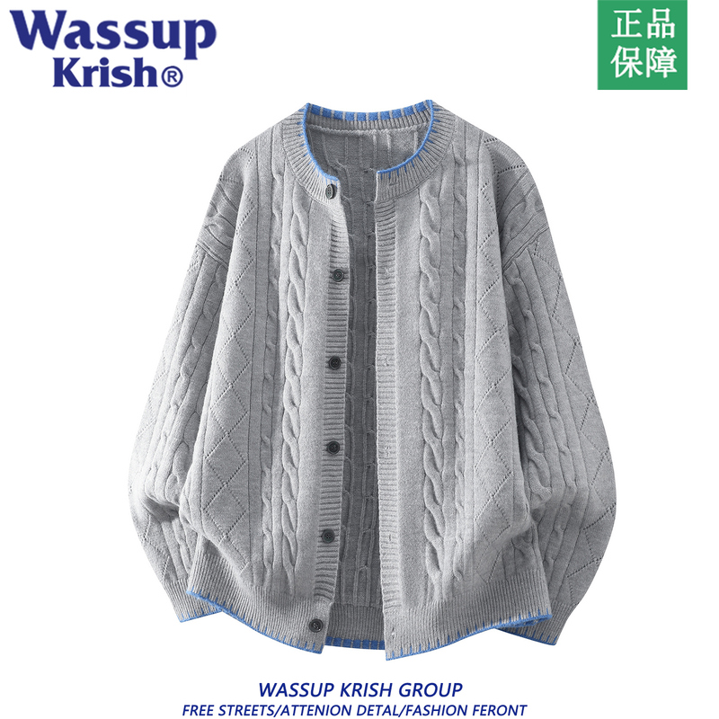 Wassup Krish Color-Blocked Cable Knit Cardigan Sweater Jacket for Men 2026 Autumn New Casual Knitwear Wassup Krish Color-Blocked Cable Knit Cardigan Sweater Jacket for Men 2026 Autumn New Casual Knitwear