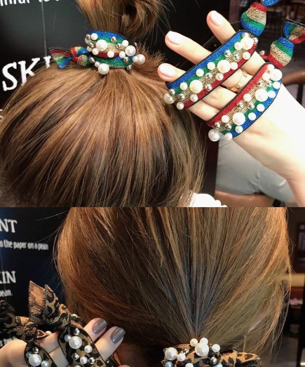 New tie tóc cao su kéo căng Hàn Quốc đầu dây tóc đuôi ngựa da dễ thương dây tóc vòng đeo tay đôi sử dụng pha lê vòng tóc - Vòng đeo tay Clasp vòng bạc cho bé