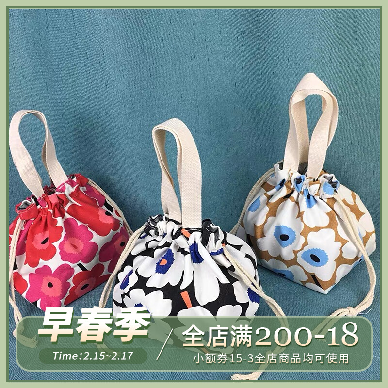 Net red flowers Japanese-style lunch box bag cute bento bag canvas drawstring hand-held bento bag with rice bag