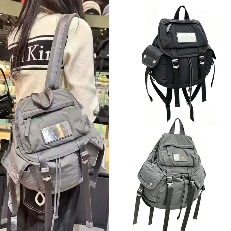 Korean Niche Matin Kim Backpack for Women 2026 Casual Versatile Metal Logo Nylon Backpack School Bag Korean Niche Matin Kim Backpack for Women 2026 Casual Versatile Metal Logo Nylon Backpack School Bag