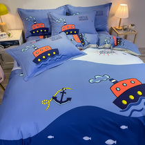 Cartoon Childrens house pure cotton Mediterranean Four pieces of covered quilt cover All cotton Boy bed Bedding Three Sets of bed Ogasawara