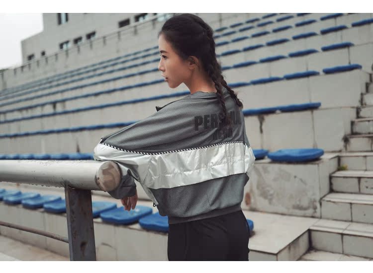 Áo khoác thể thao nữ 2018 mùa xuân thời trang bat tay áo màu sắc tương phản lưới thoáng khí áo khoác thể dục giản dị áo sơ mi mới áo khoác nike xách tay