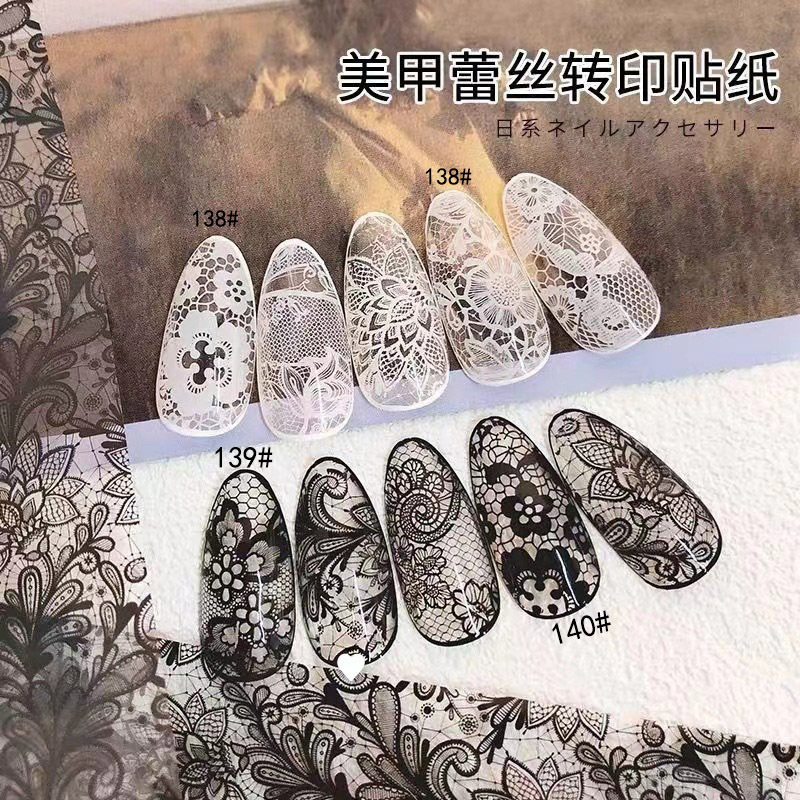 139 Black Vintage Lace Nail Art Transfer Paper Stickers Dark Pattern Gothic Style Elegant Whitening Nail Decoration