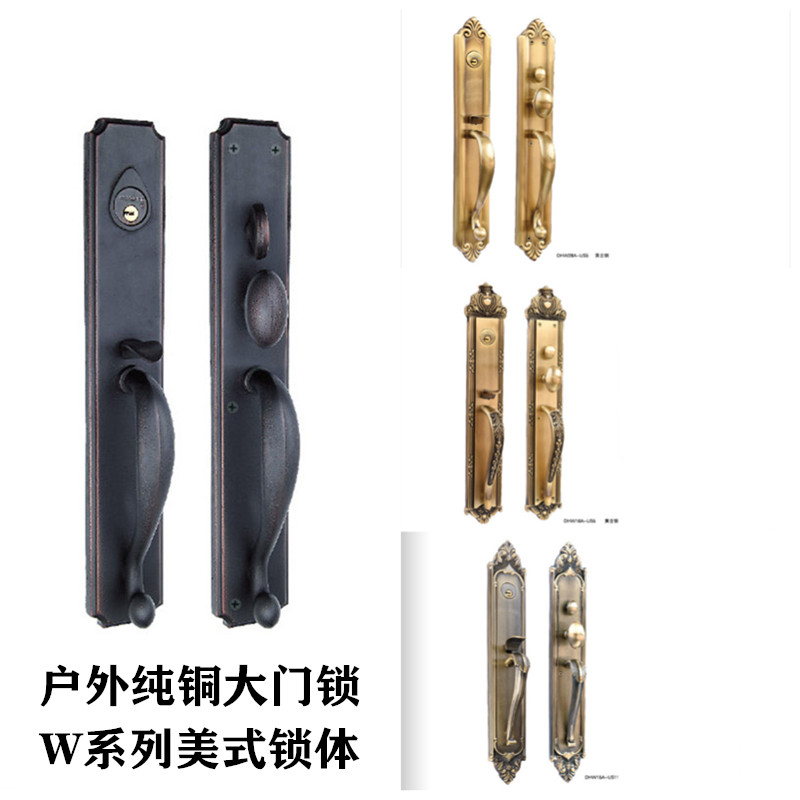 Outdoor door lock pure copper double mountain copper lock black American W promotion European handle outdoor door handle all copper