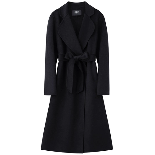 Двусторонное кашемировое черное длинное приталенное элитное шерстяное пальто