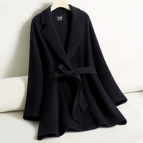 Черный двусторонний кашемировый короткий элитный ремень, шерстяное пальто, подходит для подростков, 2024 года, по фигуре