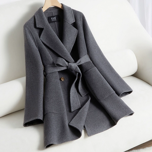 Черное двусторонное кашемировое длинное элитное шерстяное шерстяное пальто, средней длины, подходит для подростков, свободный крой