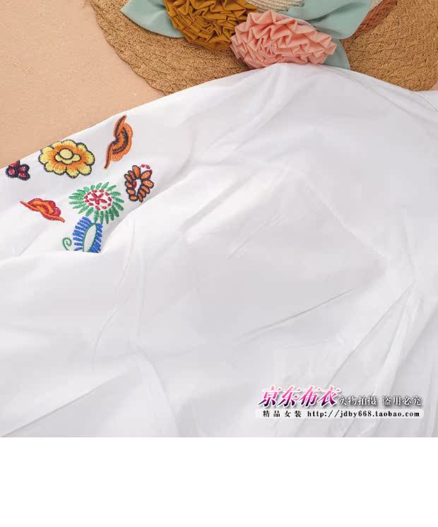 Mùa xuân và mùa thu mới Han Fan nữ thêu bướm trong phần dài POLO cổ áo sơ mi béo mm cỡ lớn là áo mỏng tay áo bảy điểm sơ mi trắng nữ