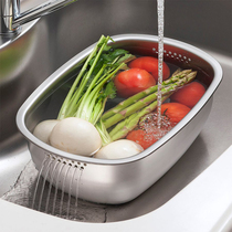 Japan Import Sink Type Large Capacity Square Stainless Steel Basin Drain Basket Wash Dish Washing Dishes Basin Fruit Basin Wash Vegetable Basket