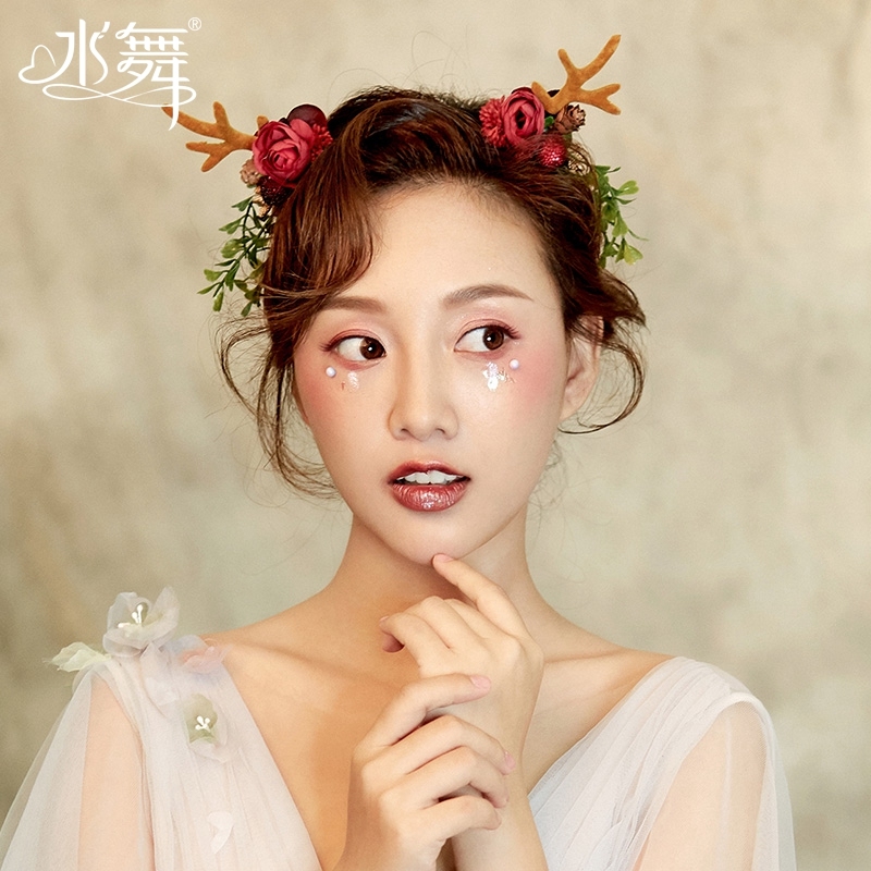 Water Dance Bridal Day Hansen Female Deer Antlers Write Real Props Elk Deer Head Hoop Christmas Hair Accessories Hair Accessories B1742