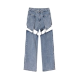 Съемные прямые свободные джинсы, приталенные дизайнерские штаны, в американском стиле, высокая талия, свободный крой, тренд сезона