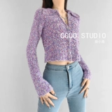 Сиреневый осенний кардиган, свитер, короткая куртка с молнией, европейский стиль