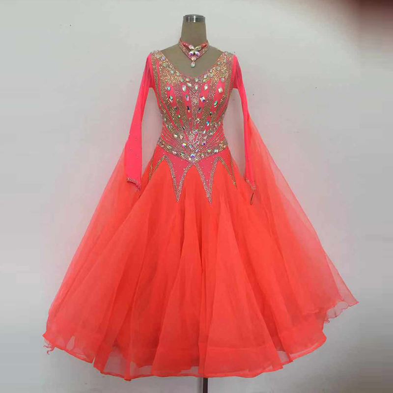 Morden Dance Country Mark Dance Waltz Big Hem Dress Dress Dress dress V collar with Gardrill with liner