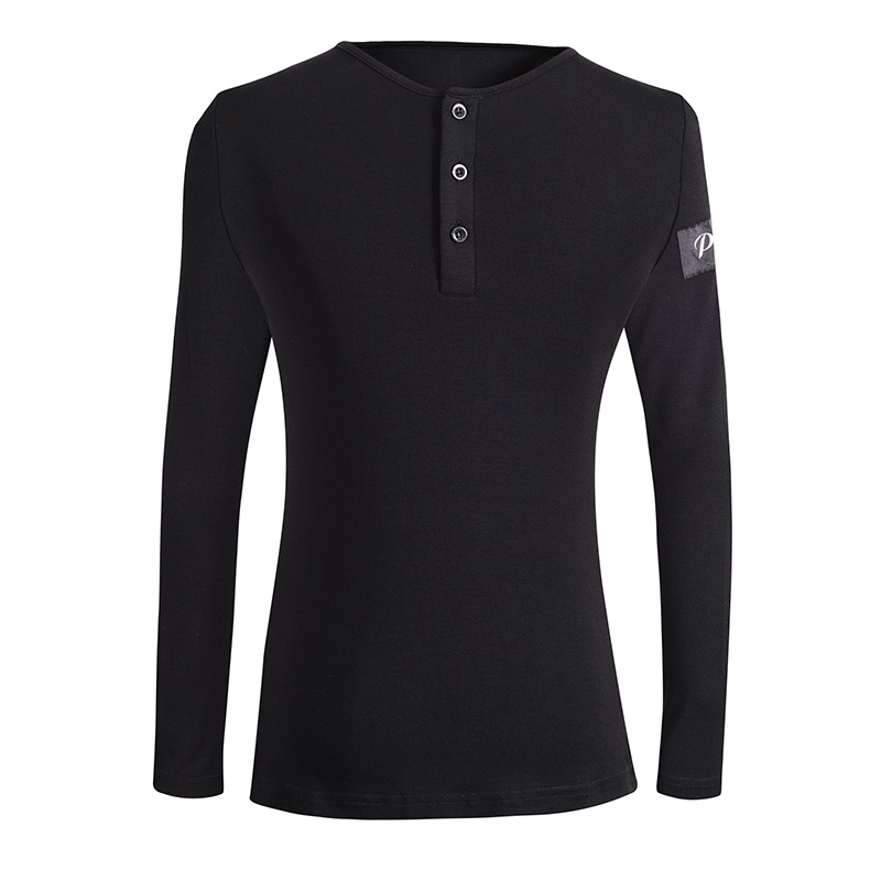 Pan's dance clothes men's Latin dance T-shirt placket three buttons long-sleeved national standard dance practice clothes training clothes performance clothes