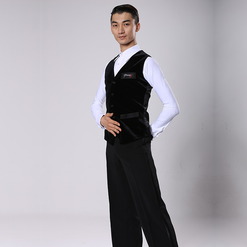Pan's Dance Suit Men's Morden Dance National Mark Dance Short Horse Chia Pony Front Silk Suede Back Brocade Cotton Performance Suit Competition Suit
