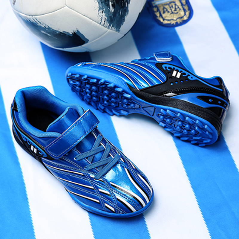 Children's four seasons single shoes football shoes Velcro buckle free shoelaces students men and women breathable non-slip leather foot nails