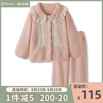〖 〗 〗 Japanese sweet retro coral velvet pajamas womens winter 2021 new can wear home suit