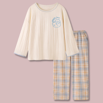 (Sea Salt Waffle) Japanese Sweet Bear Cotton Pajamas Spring and Autumn Women Long Sleeve New Home Clothes