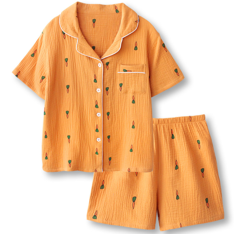 Comfortable ghost-fighting unprinted style pajamas for men and women summer cotton double gauze short-sleeved pajamas for women thin models