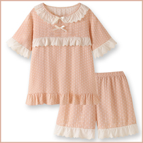 Yuanqi Girl Japanese fresh and sweet cotton gauze pajamas female summer short-sleeved shorts student home clothes