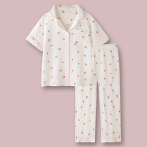 White Peach Bubble Water Japanese ins Wind Cotton Gauze Pajamas Womens Summer Short Sleeve Pants Home Clothes