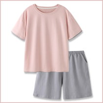 Japanese-style Japanese cotton couple pajamas mens summer short-sleeved loose stripes home clothes Lady