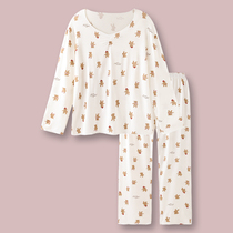 Breathable soft Japanese fresh cotton pajamas female spring and autumn loose cute bear girl home clothes