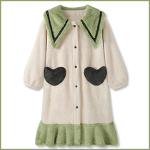 Matcha milk bubble Japanese light retro sweet coral velvet pajamas female winter 2021 New wide loose dressing gown