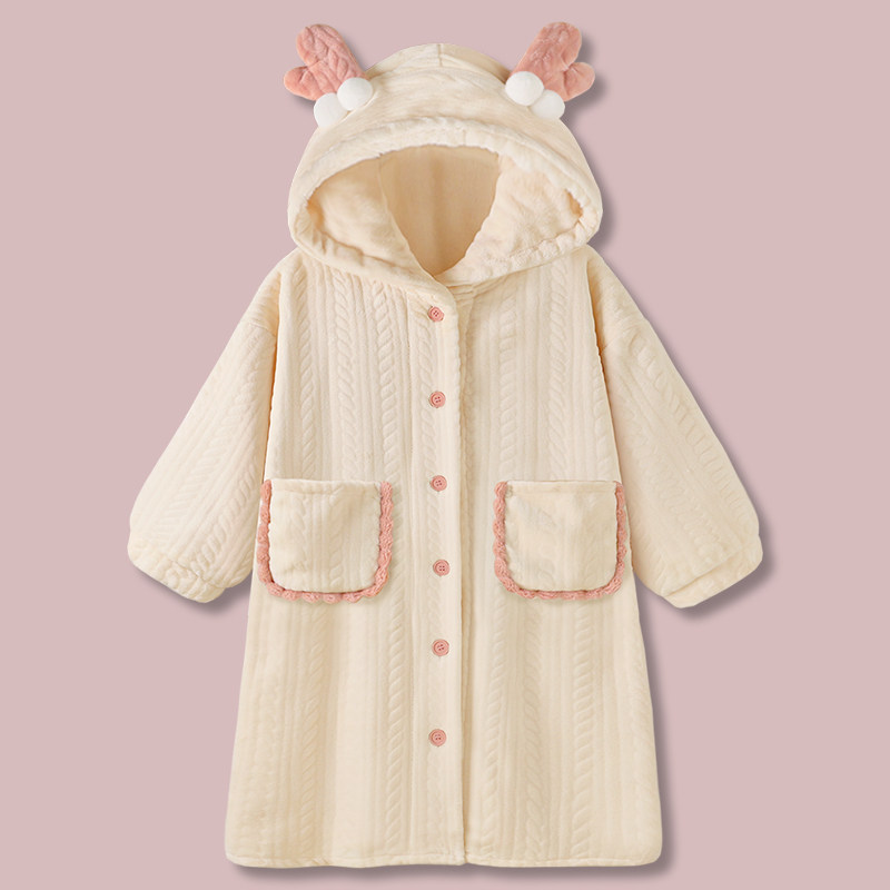 [Little Fairy deer] 2023 New adorable sweet and thickened flannel pyjamas woman winter long sleeve warm sleeping robe-Taobao